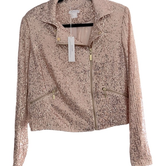NWT Venus Blush Pink Sequin with Gold Hardware Zip Jacket - Picture 5 of 10